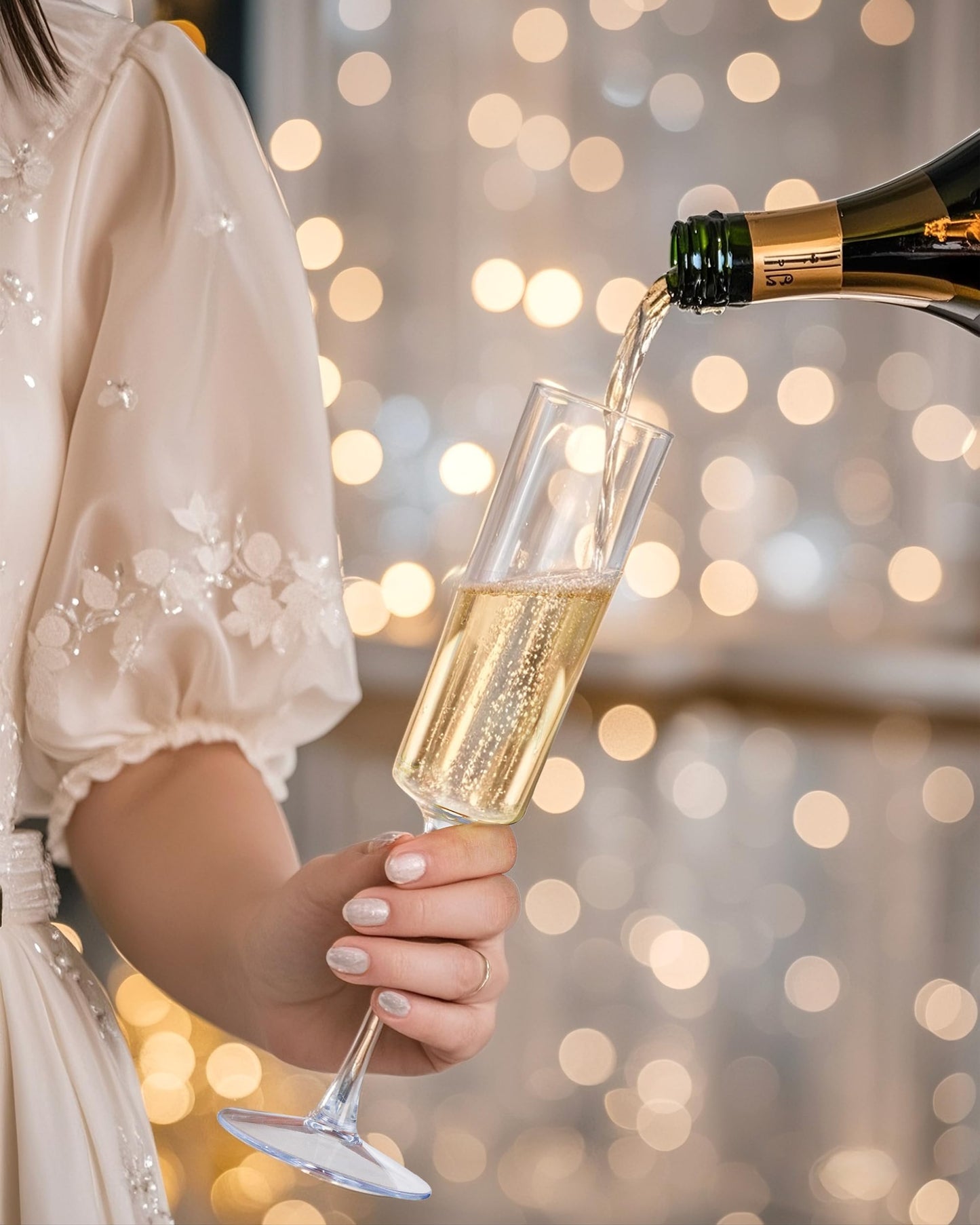 Nervure 24 Pack Plastic Champagne Flutes - 6 Oz Clear Disposable Champagne Flutes - Square Plastic Toasting Glasses for Party Birthday Anniversary Wedding