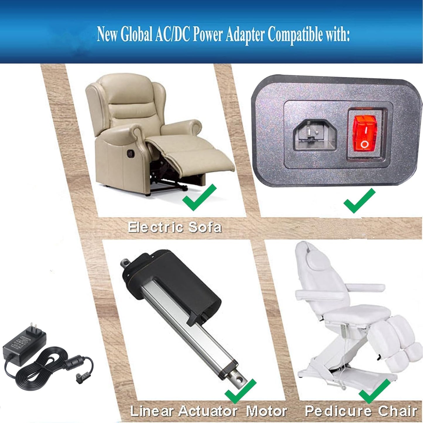 29V2A wall mounted plug-in recliner power supply, universal power supply for lift chairs, recliner sofas, compatible with most brands and models FS2900-2000 ZB-H29002A-C ZBPOWER, with L-shaped adapter