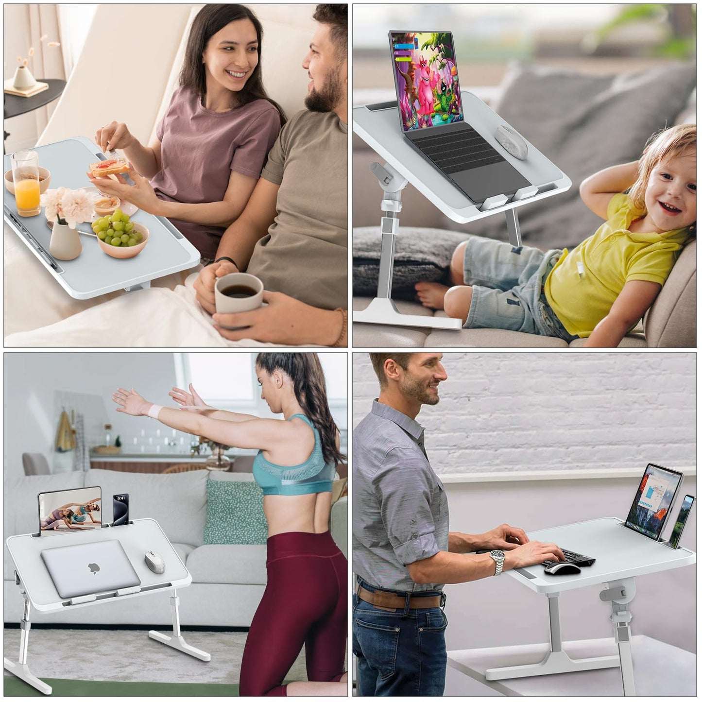Zapuno Laptop Bed Desk, Height & Angle Adjustable Laptop Bed Tray Table Lap Stand with Tablet & Phone Slot, Light Weight Foldable Portable Lap Desk for Couch Chair Floor Desk for Adults, Kids
