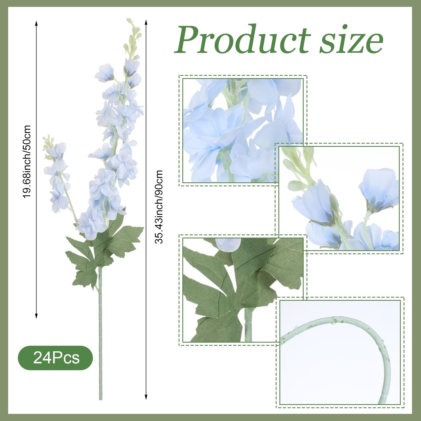 Thiccywoov 24 Pcs Delphinium Artificial Flower 35.4'' Long Larkspur Stem Silk Fake Faux Flowers Bulk for Tall Vase Floral Arrangements Home Centerpiece Table Wedding Decor (Blue)