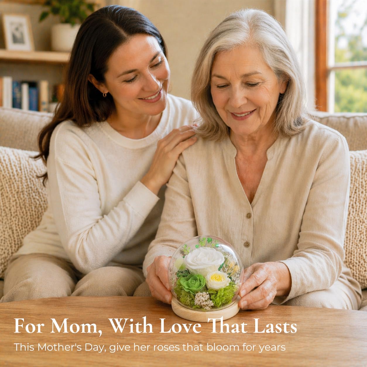 FIACO Gifts for Mom Mothers Day Women Birthday Preserved Flowers in Glass Dome Forever Fresh Flowers for Delivery Eternal Roses Gifts for Grandma Wife Daughter Friends