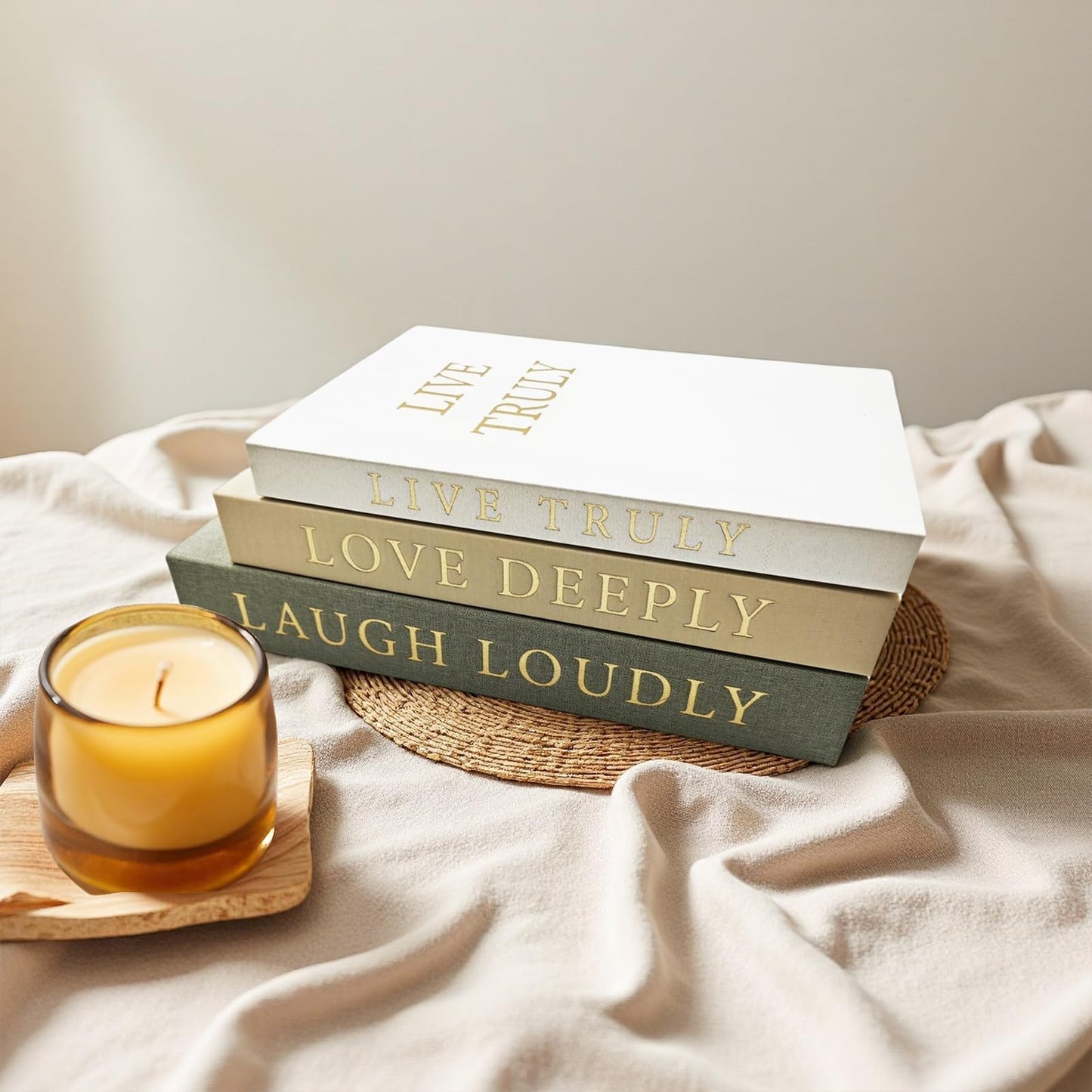 YKANYN Aesthetic Decorative Books, Set of 3 Linen Fake Book Boxes, Faux Book Decor for Coffee Table, Bookshelf, Entryway Tables