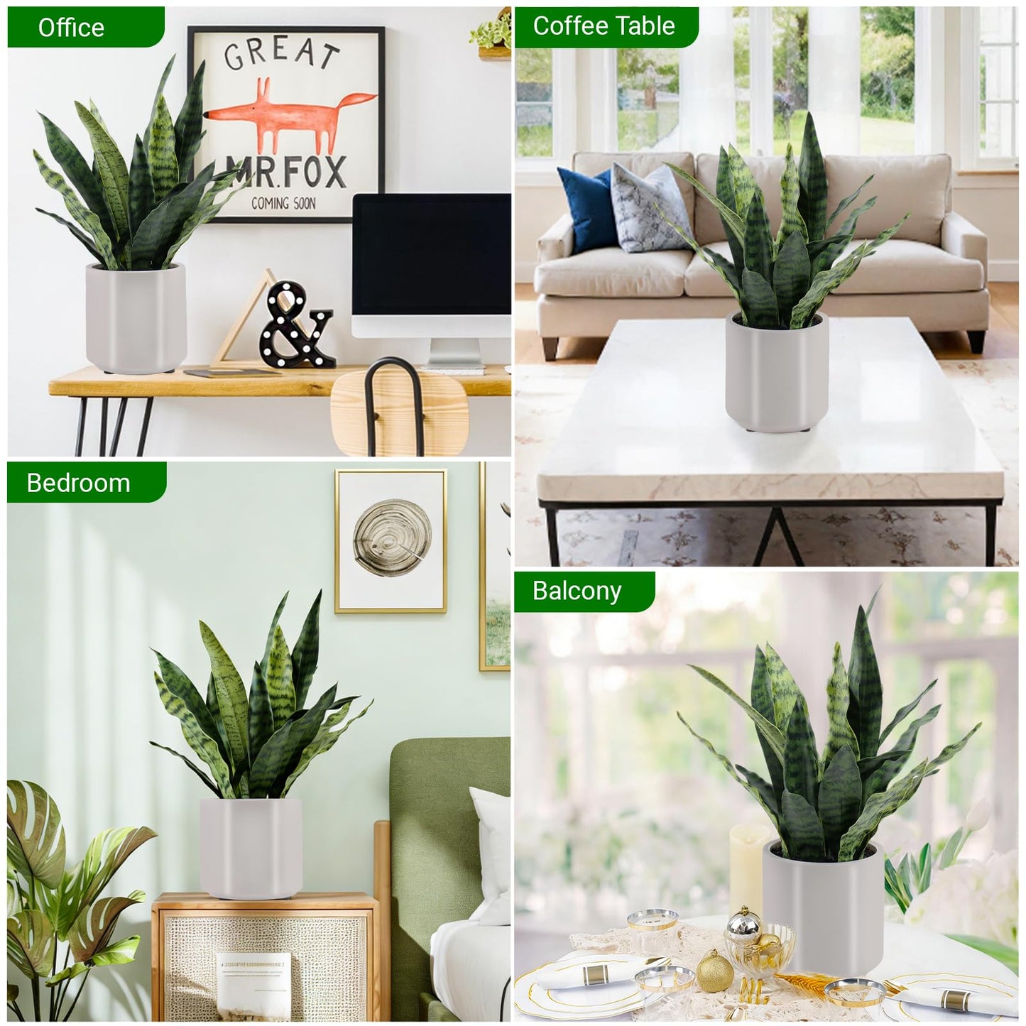 BTHM DSGN Fake Snake Plant 22" Tall, Real Touch Leaves, Artificial Plants Indoor with Pot for Home Office Decor
