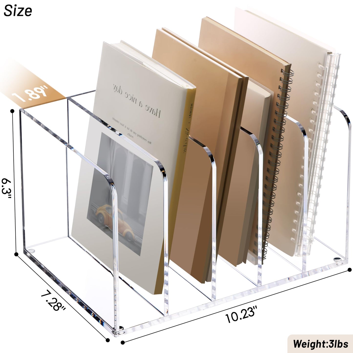 YUXUN Acrylic Magazine Holder,Clear Desk Organizer Vertical File Sorter Holder Stand for Notebook,Paper,Envelope,Magazine, Book Storage-Office/Home/Classroom Organization (5 Compartments,B5)