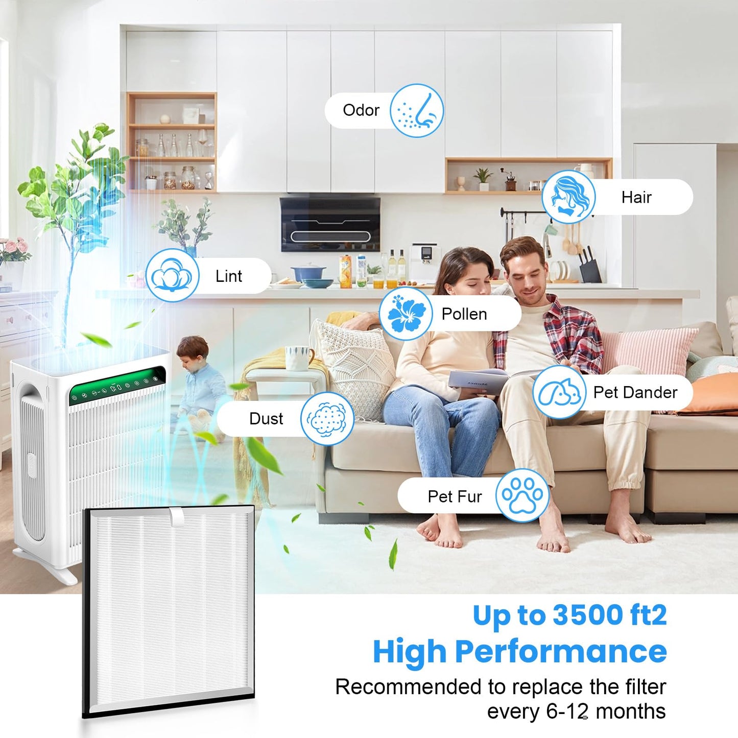 4 Pack APH4000 Replacement Filter Compatible with KNKA APH4000 Air Filter 3 in 1 High-Efficiency Filter with Activated Carbon and Pre-Filter for Pet Dander for Home Large Room
