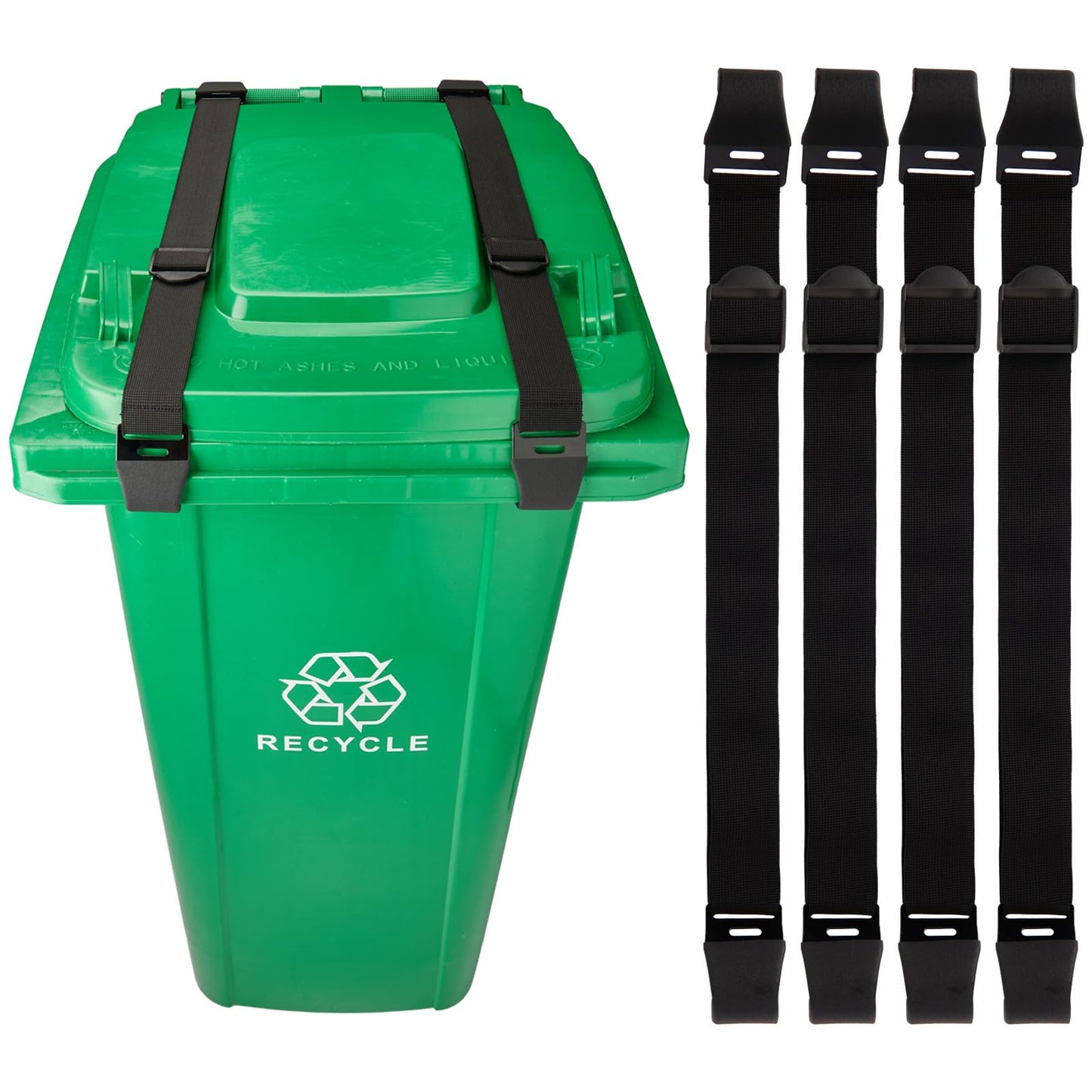 DHFFHY 4PCS Bear Proof Trash Can Locks with Double Metal Claw - Adjustable Strap Garbage Can Locks for 28-96 Gallon Outdoor Bins, Animal Proof Against Raccoons