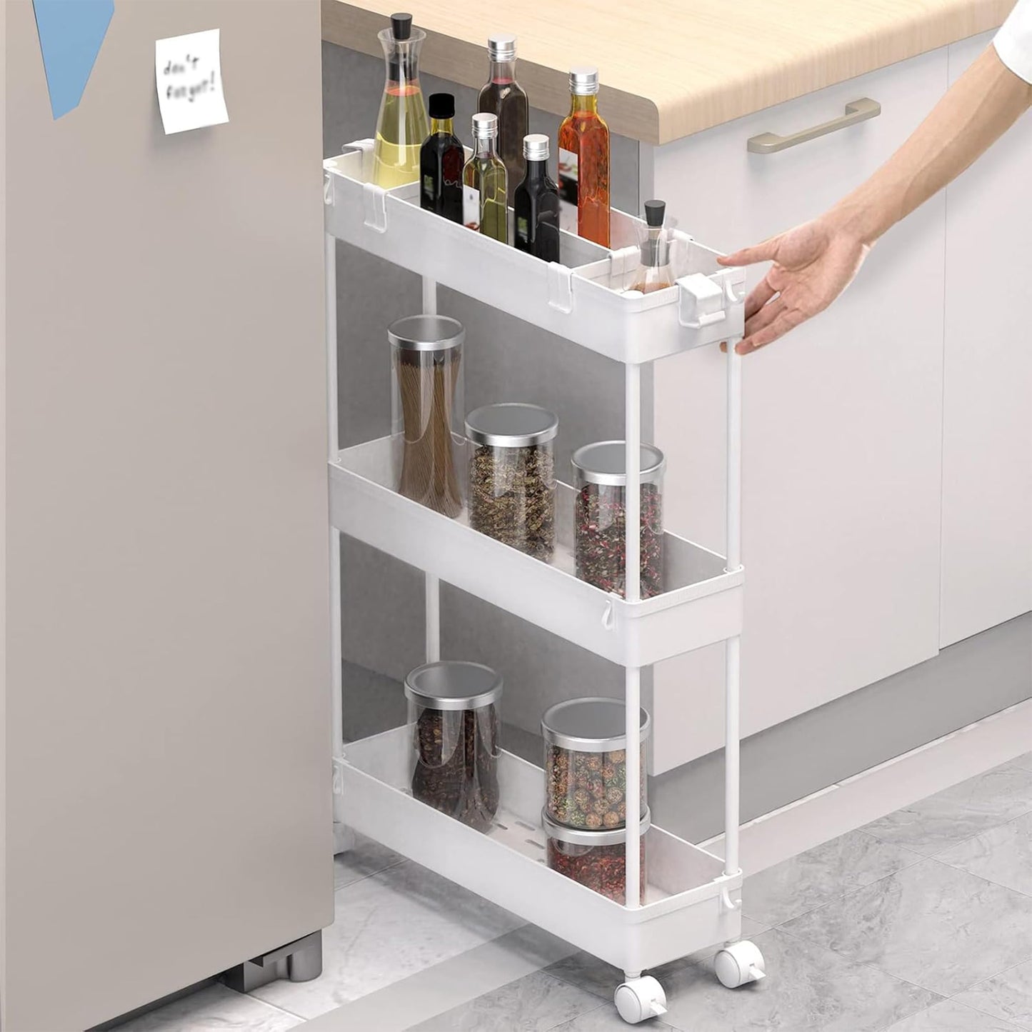 SPACELEAD 2-piece Set Slim Storage Cart 3 Tier,Bathroom Organizer Rolling Utility,Mobile Shelving Unit Slide Out for Office, Kitchen, Laundry Room & Narrow Places