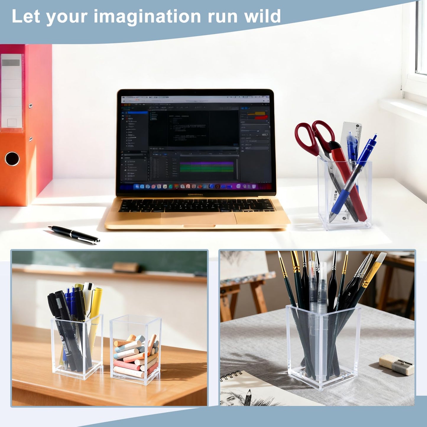 CDIVEFTN 20 Pack Clear Acrylic Pen Holders, Pencil Cups and Makeup Brush Organizers : Durable Desk Accessories for Classroom, Office and School Storage