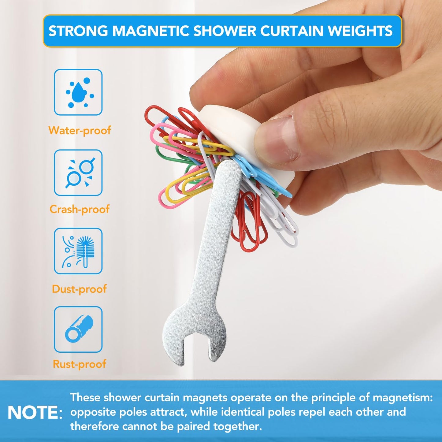 20 Pcs Shower Curtain Weights，Silicone Wrapped Heavy Duty shower curtain magnets，Curtain Weights Heavy Outdoor，Prevent Curtain Liner from Blowing Around, Work for Drapery, Flag, Tablecloth(10 Pairs)