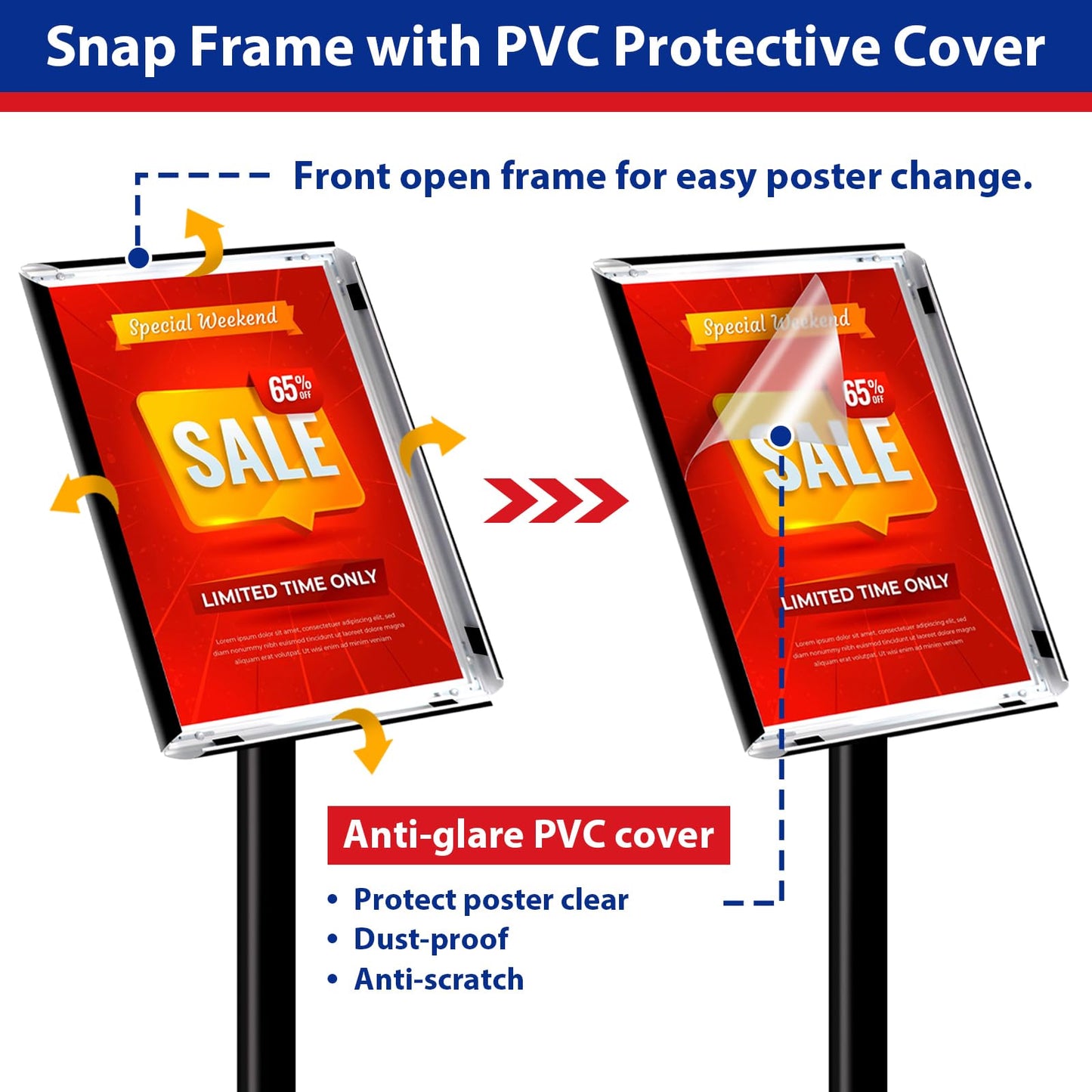 VAIIGO Pedestal Sign holder Stand 8.5x11inch Adjustable Standing Floor Sign Stand with Heavy Base & Snap Frame Display Stand for Indoor Outdoor Business Store Sign Holder Poster Stand (Black)