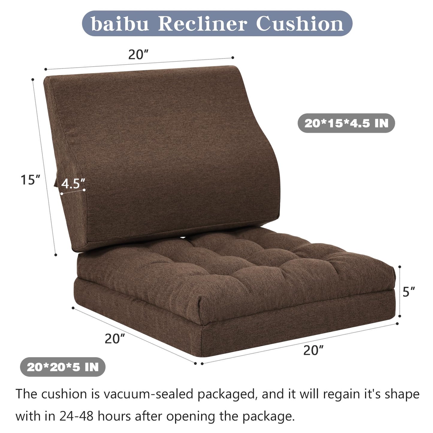 baibu Extra Large Memory Foam Recliner Cushions with Lumbar Support Pillow for Elderly, 20x20x5 Inch Thick Dual-Layer Patent Design Non-Slip Recliner Seat Cushion for Reduce Hip & Lumbar Pain, Brown