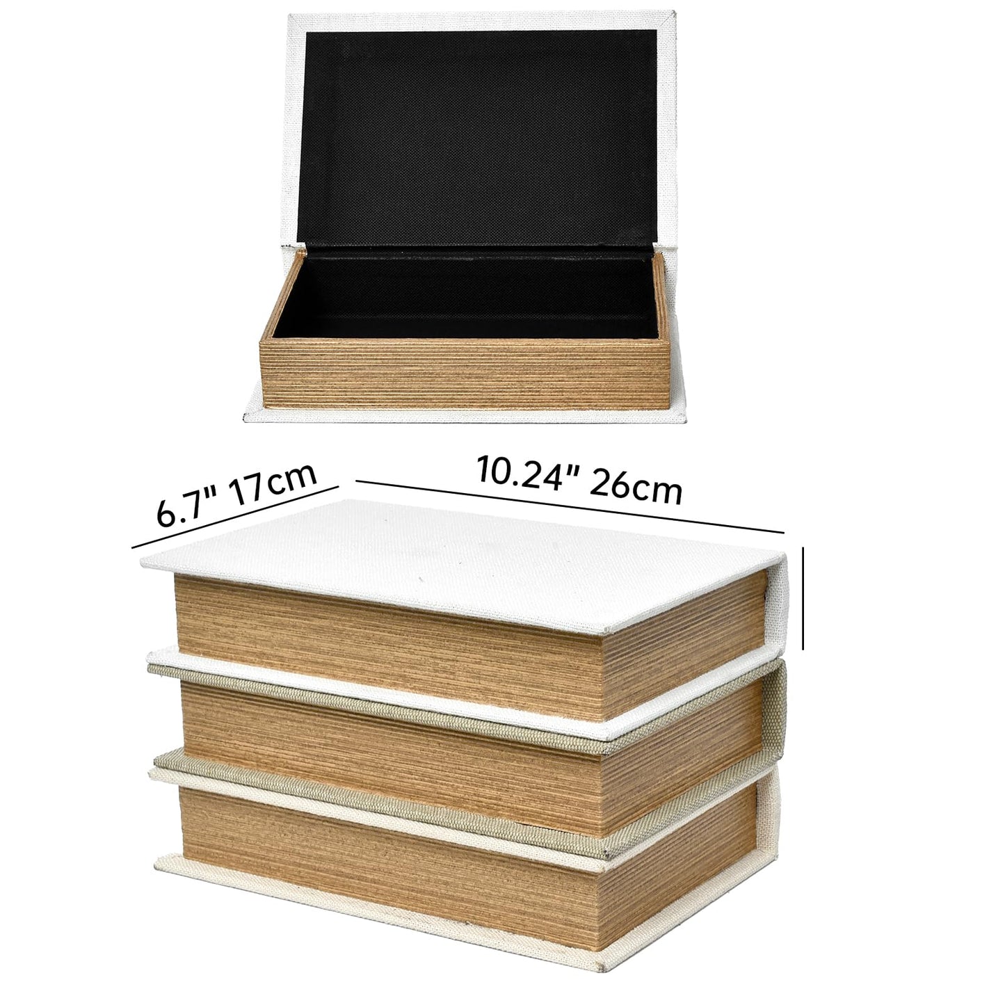DECOR4SEASON Modern Linen and Wood Decorative Faux Book Boxes Set of 3,10", Taupe,Beige,Off White