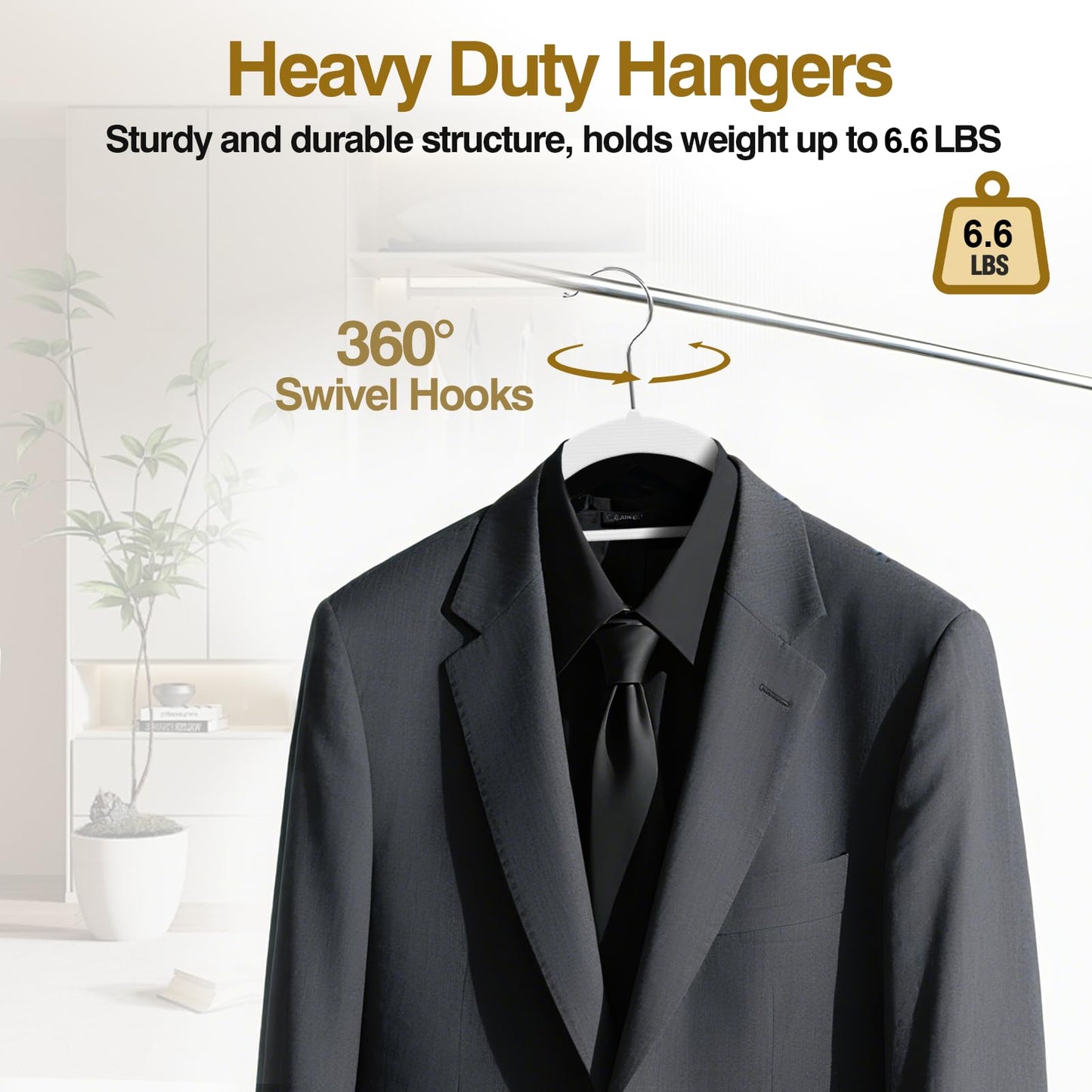 UEAKPIC Plastic Hangers 50 Pack, 16.5 in Heavy Duty Clothes Hangers with 360° Swivel Hook, Non-Slip Bar & 0.2" Ultra-Slim Space-Saving Organizers for Coats, Pants, Suits, Shirts, White & Dark Gray