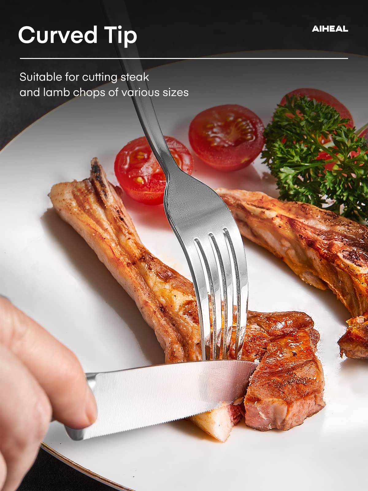 Aiheal Steak Knives, Stainless Steel Steak Knives Set of 12, Never Needs Sharpening Dinner Steak Knife Set, Sharp Micro Serrated Knives