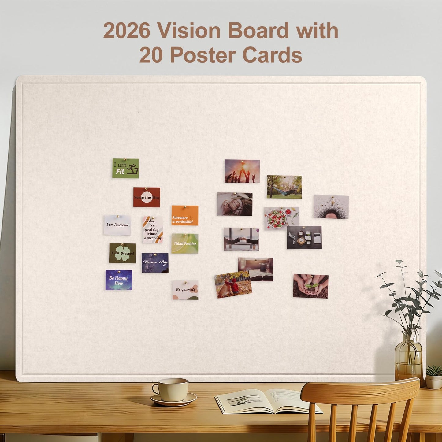 Lightomorrow Large Vision Board 48x36, Thicken Felt Pin Board for Living Room or Home Office, Ideal for Family Goals, Photos, Notes with 20 Pushpins and 20 Postcards, Oatmeal