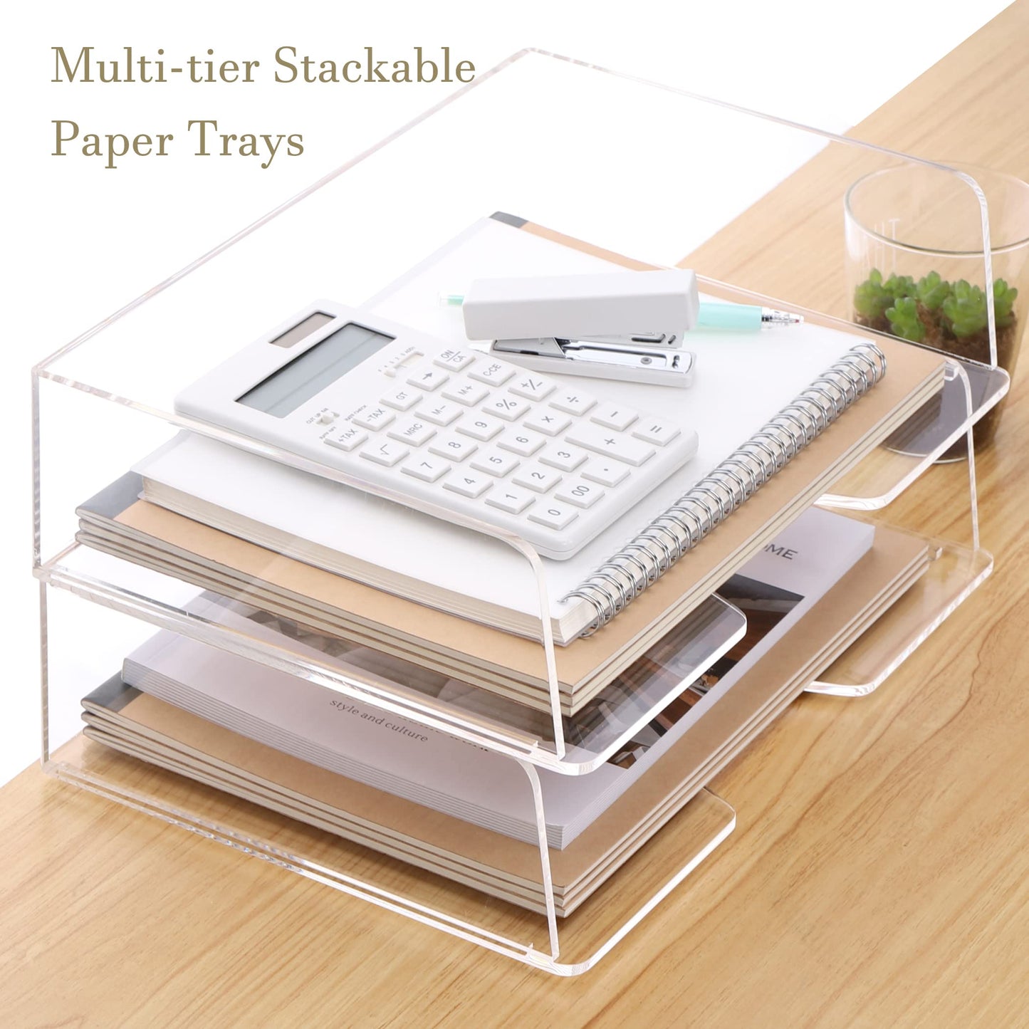 HeZone Acrylic Paper Tray Desk Organizers and Office Suplies Document Storage Enlarged Letter Tray Clear Paper Organizer (Large Horizontal)…
