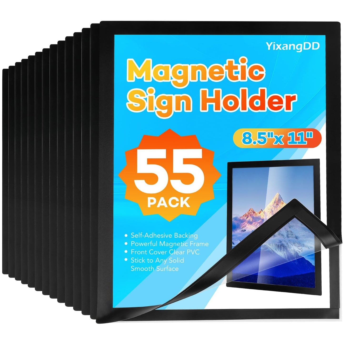 YixangDD 55 Pack Magnetic Sign Holder 8.5 x 11, Self-Adhesive Magnetic Wall Mount Sign Holder, Magnetic Document Holder for Wall Window Office Poster Store