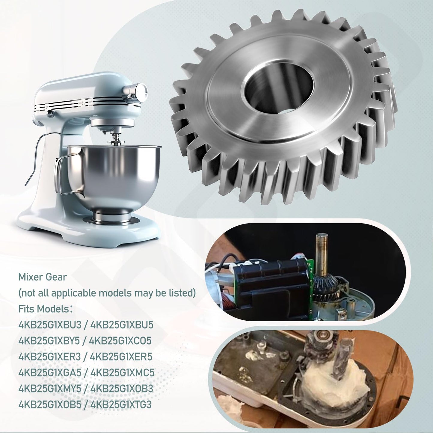 9706529 W11086780 9709231 WP9709231 Worm Gear - by Ohoho - Compatible with Whirlpool/Kitchenaid 5QT & 6QT Stand Mixer Replacement Parts - with Snap Ring & 1.8 Oz Grease & 9703445 Thrust Bearing
