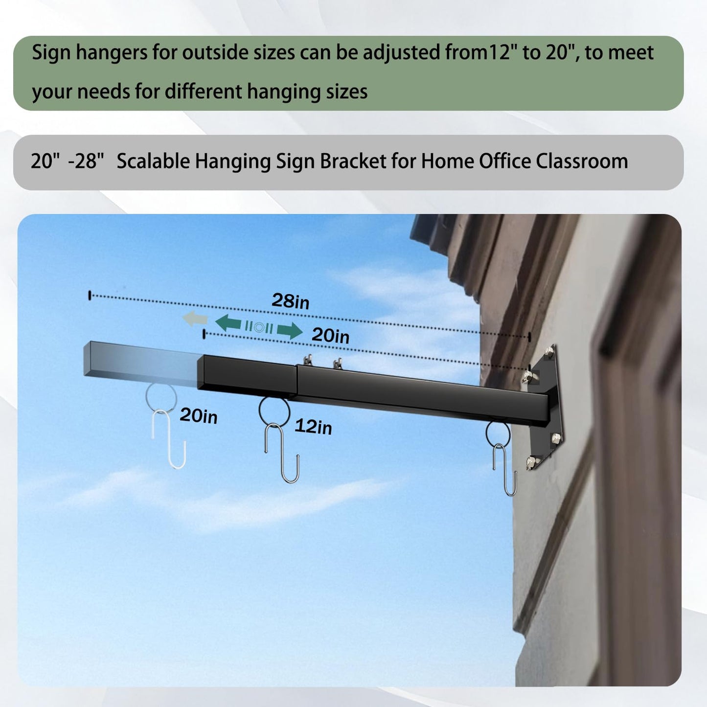 Katywixu 20"-28" Scalable Hanging Sign Bracket, Sign Brackets Hanging Sign Outside for Home Office Classroom