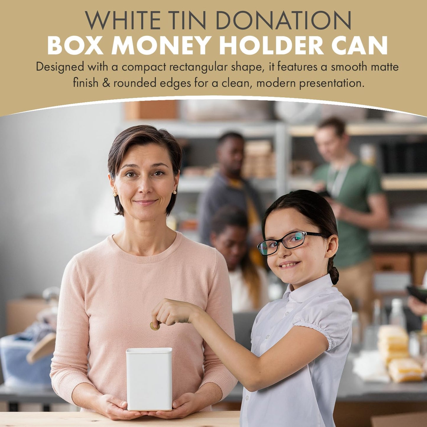 Metal Tin Charity Donation Box Tip Container Coin Collection Ticket Box Square shaped 5" H x 3" W x 3" D with slot on removable cover (10 Pack) White