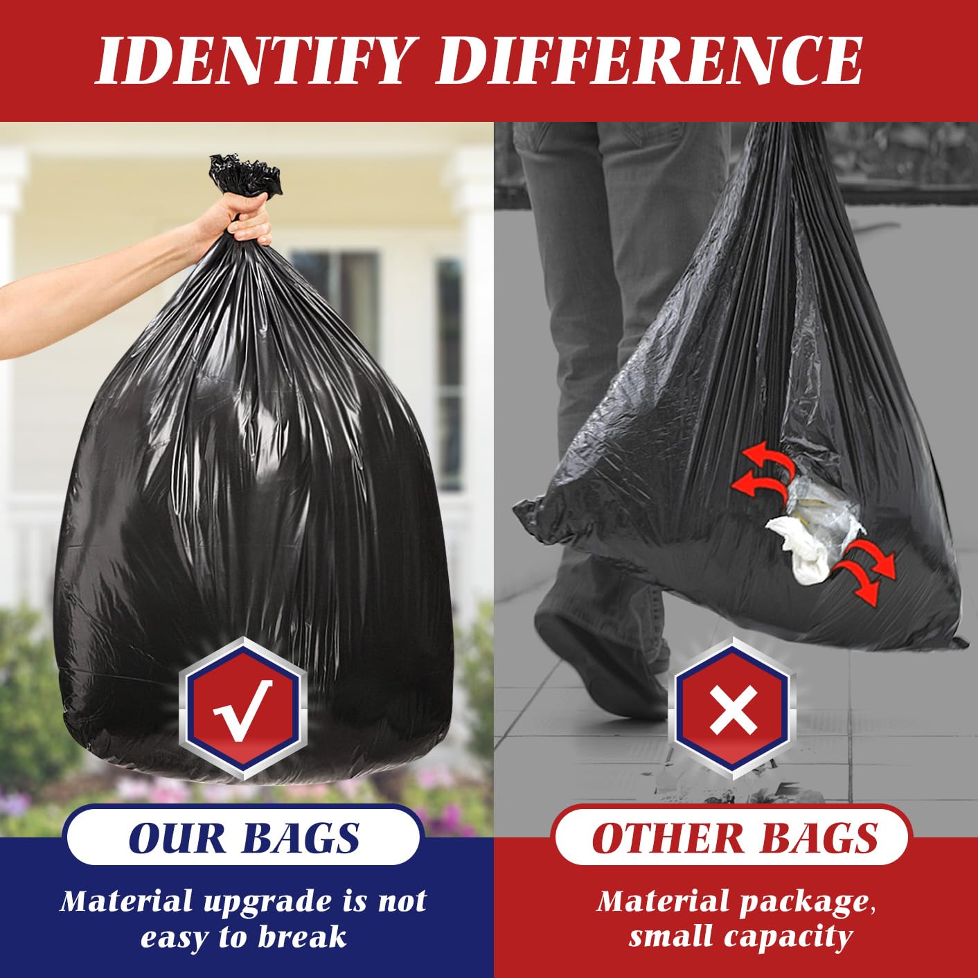 Teivio Trash Bags, 40-45 Gallon, 300 Count, Black, for Bathroom, Office, Industrial, Commercial, Janitorial, Municipal, Recycling