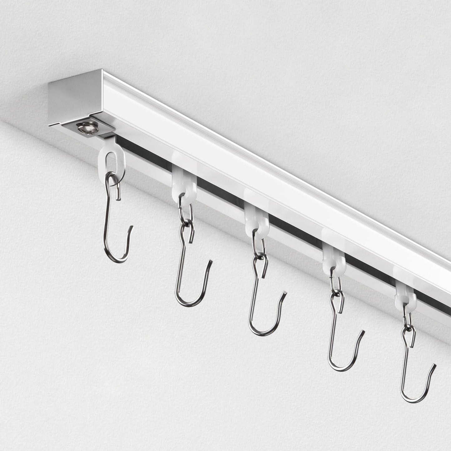 Ceiling Curtain Track, Curtain Track with Roller Hooks, 6ft - 9ft Ceiling Mounted Rail Set for Room Divider, White