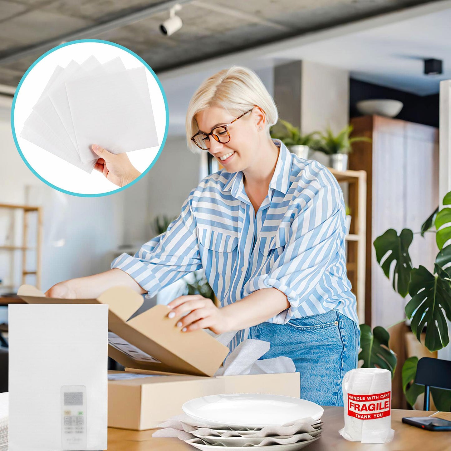 Dish Packing Supplies for Moving,320 Moving Supplies 4 Sizes (16 x 12", 12 x 12", 12 x 7.8", 7.8 x 7.8"),with 60 Fragile Stickers,High density thicker Cushion Foam for Plate Packing Shipping Storage.