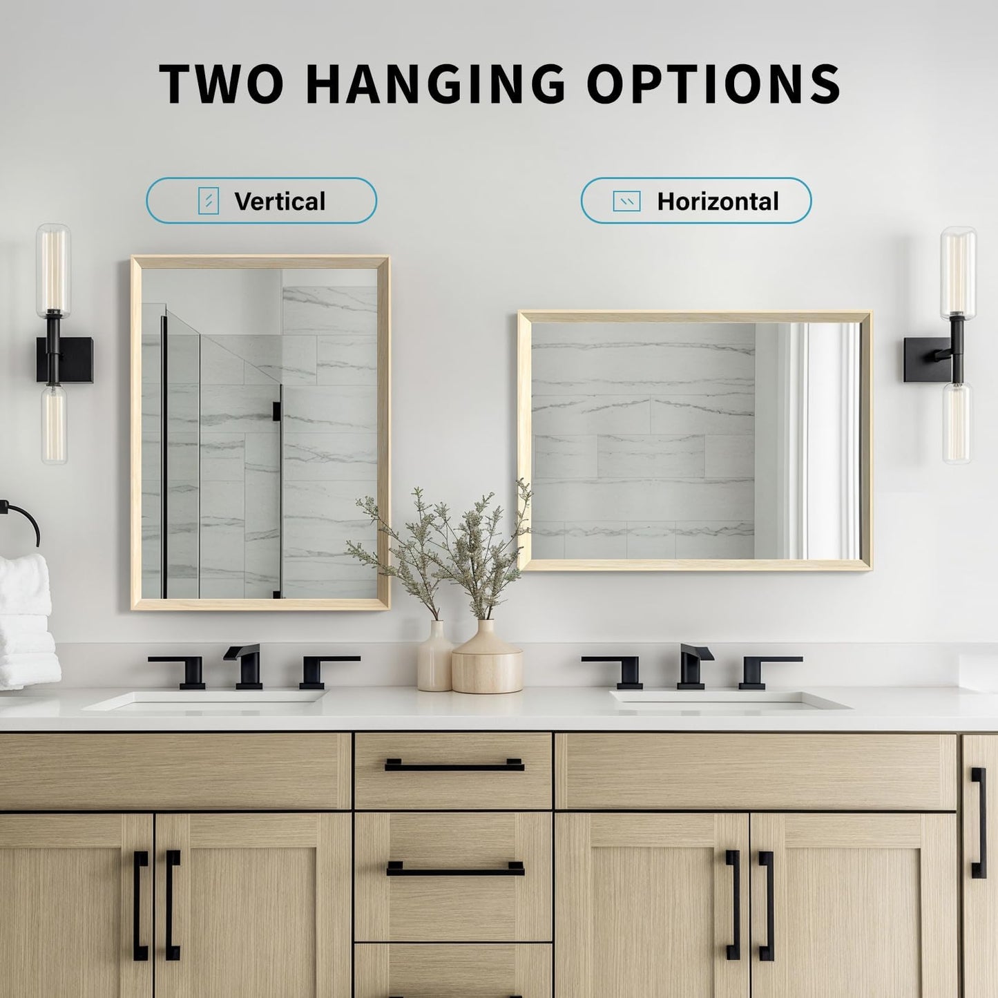 Ultrue Oak Wood Effect Framed Wall Mirror, 22x30 Rectangle Mirror, Anti-desilvering Tempered Glass, Sustainable& Sturdy Frame, Farmhouse Mirror, Anti-Rust, 3min Fast Setup for Bathroom Living Room