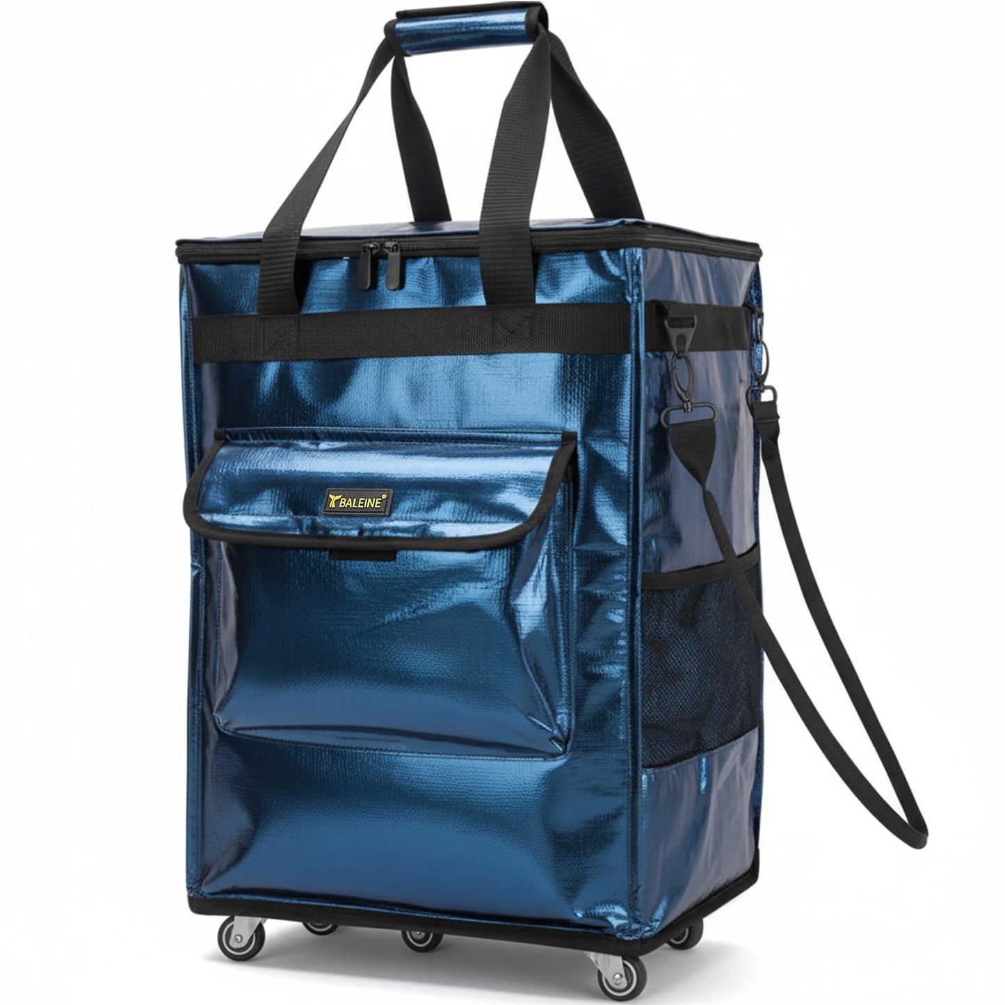 BALEINE Reusable Grocery Bags on Wheels, Rolling Tote Bag, Shopping Trolley, Large Backpack Shopping Carts for Groceries (14"x8.5"x22", Navy)
