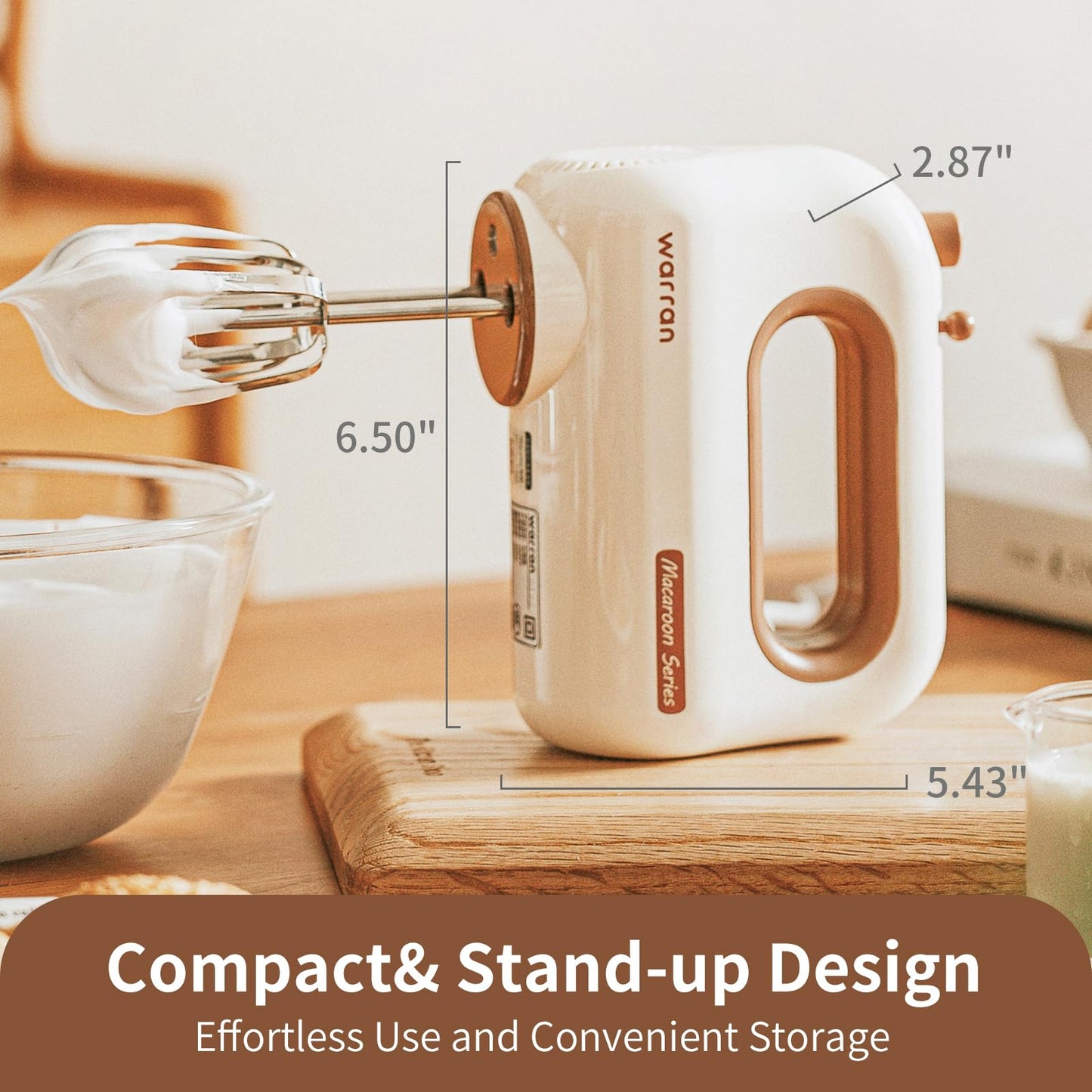 warran 300W Compact Lightweight Electric Hand Mixer, with Powerful Quiet DC Motor for Baking, Cake, Brownies, Cookie Dough, Ideal for Home Kitchen (White)