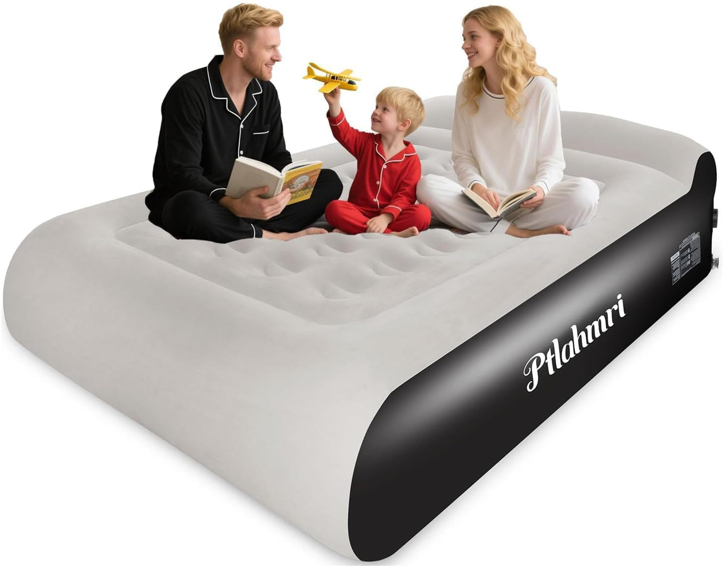 Ptlahmri Queen Air Mattress Full with Built-in Pump,16'' Blow up Mattress with Soft Flocked Top Luxury Inflatable Mattress 3 Minute Fast Inflation/Automatic deflation for Camping＆Home and Guest