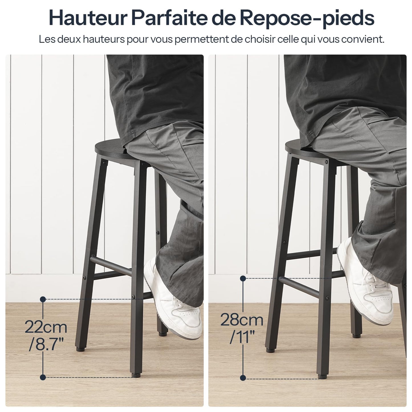 HOOBRO Bar Stools, Bar stools Set of 2,Counter Height Bar Stools, 24.8" Barstools for Kitchen Island, Industrial Kitchen Bar Chairs, for Dining Room, Bar, Black BB07BY01G1N2