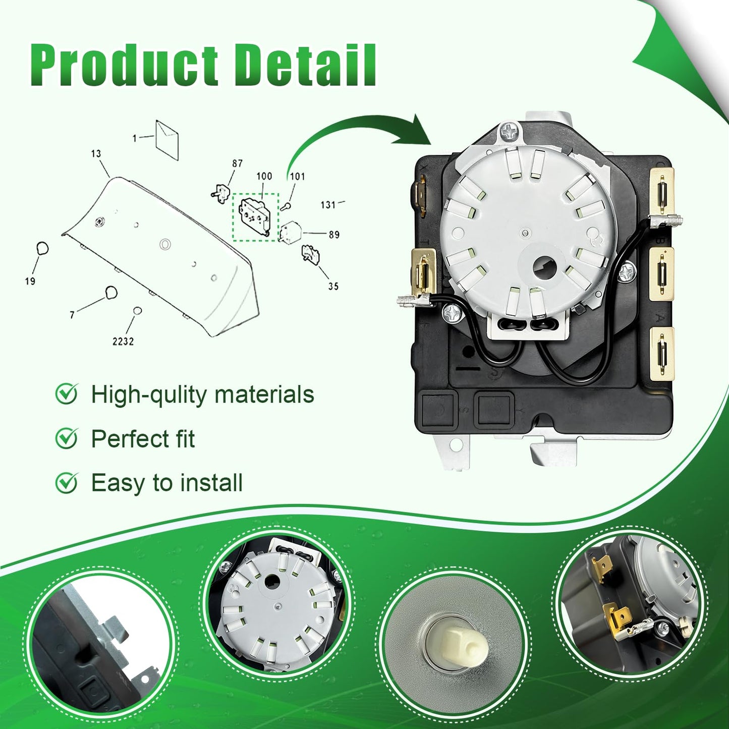 WE4M532 Dryer Timer Compatible with GE Hotpoint Dryer, Replacement Part WE4M362 WE4M532-24PK 234D1296P004 TMD1FM07 WE04M0532 3029573 AP5788219 PS8746223 EAP8746223 PD00025191