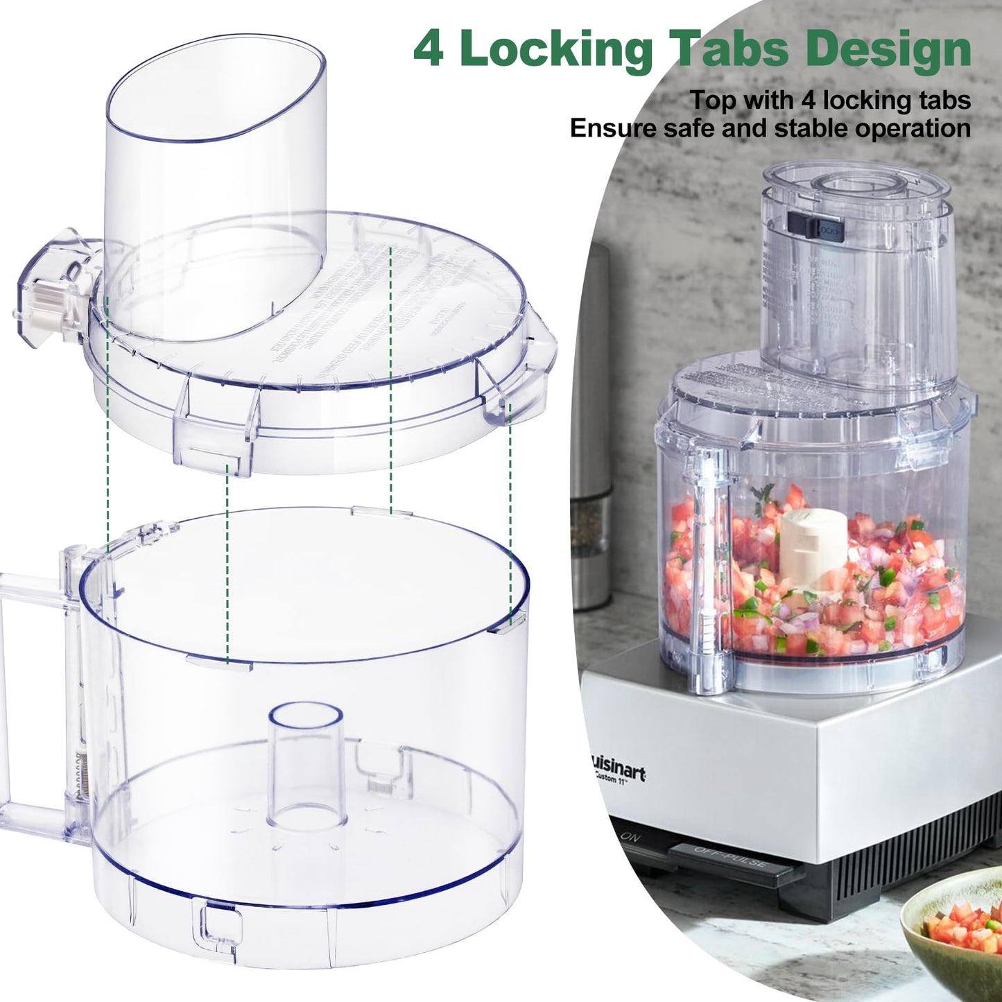 4 Locking Tabs DLC-117BGTXT-1 Food Processor Work Bowl Cover 7-Cup Compatible with Cuisinart DLC-10 Series, Fits Work Bowl FP-631AGTXT-1 Top with 4 Tabs