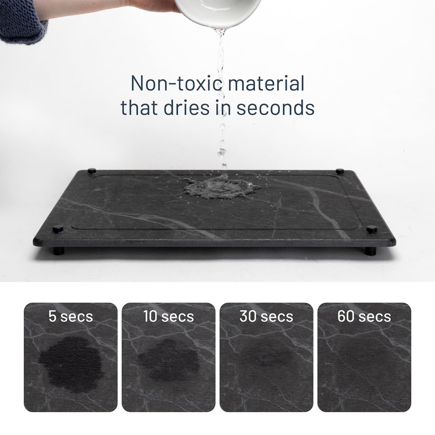Siren Stone Natural Stone Dish Drying Mat 15.7" x 11.8", Slate Color - Diatomaceous Earth Kitchen Mat | Quick Drying, Non-Toxic, BPA-Free, Eco-Friendly | Female-Founded USA Brand