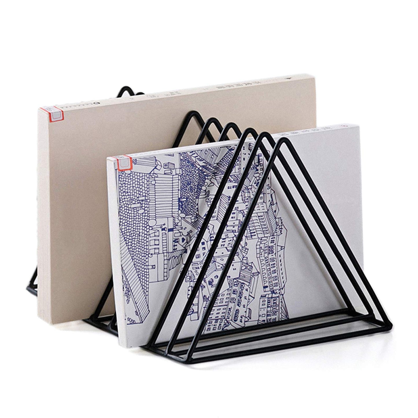 XINFULL 4 Pack Triangle File Storage Holder Racks Iron Desktop Magazine Organizer Metal Newspapers Folders for Office Table Desk Bookshelf Home Decoration, Black