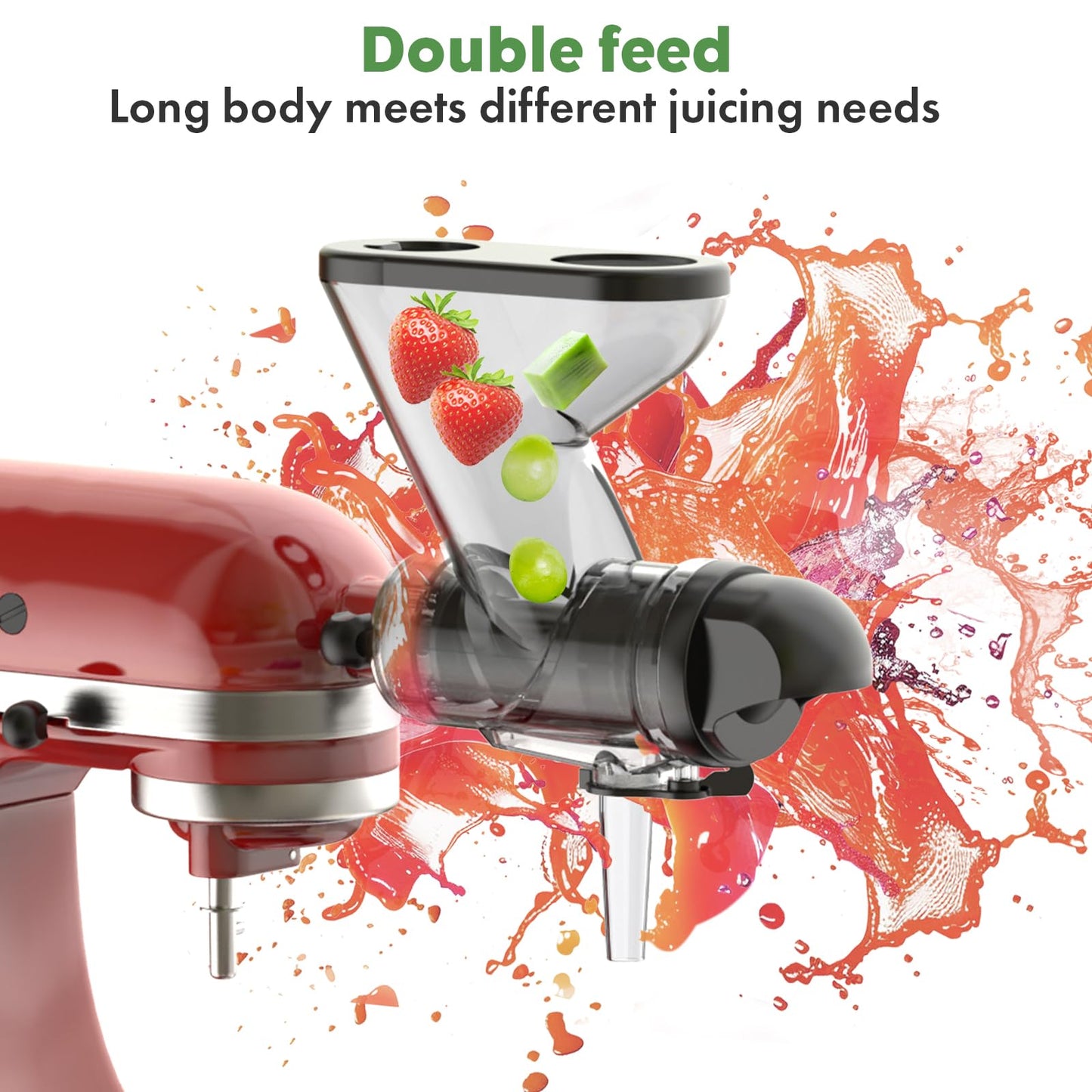 Heiolkako Masticating Juicer Attachment for KitchenAid Stand Mixer, Cold Press Juicer machines with Dual Feed Chute, Slow Masticating Juicer, Attachment for Kitchenaid Mixers