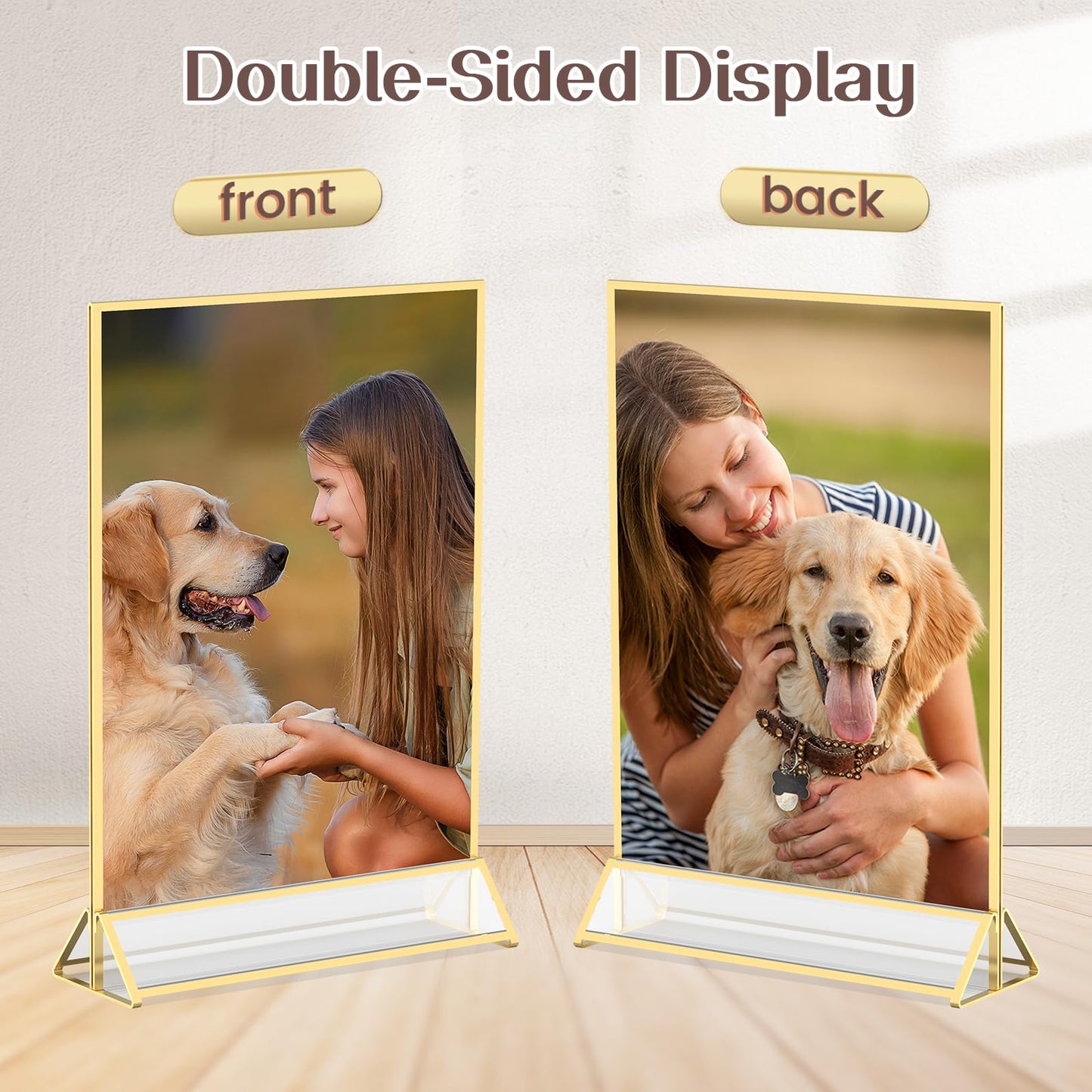 YOAEAILY Gold Frames 5X7 Acrylic Sign Holder Double-Sided Acrylic Picture Frames Display Stand for Flyer Holder Menu Holder Wedding Table Number with Removable Sticky Dots-24 Pack