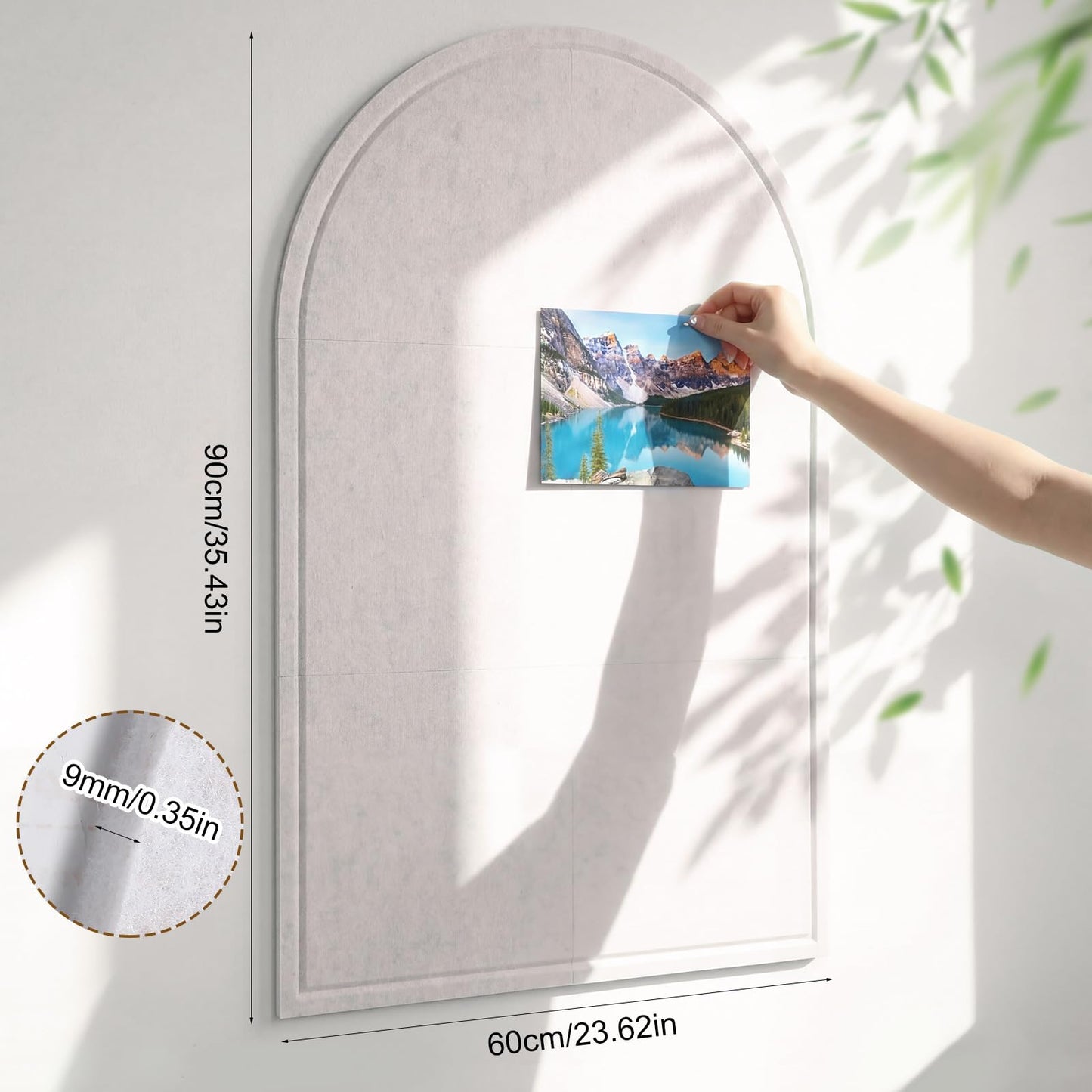 MotiMind Large Arched Felt Bulletin Board 35" x 24" Felt Pin Cork Board Alternative No-Drill Frameless Wall Tiles with 20 Gold Pins for Office Home Wall Decor Art Photo Display(Beige)
