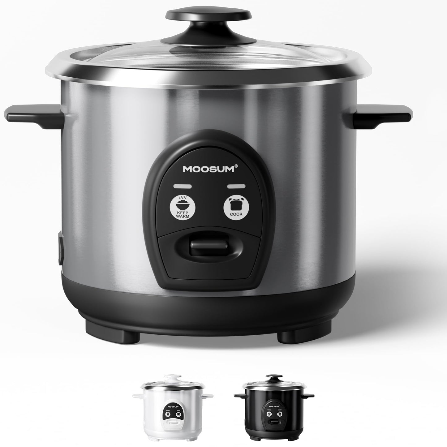 MOOSUM 3-Cup Uncooked Rice Cooker Small, Stainless Steel Non-Toxic Inner Pot, One-Touch Multifunction for Rice/Sauté/Yogurt, Dishwasher Safe, 1-3 People Size, Silver
