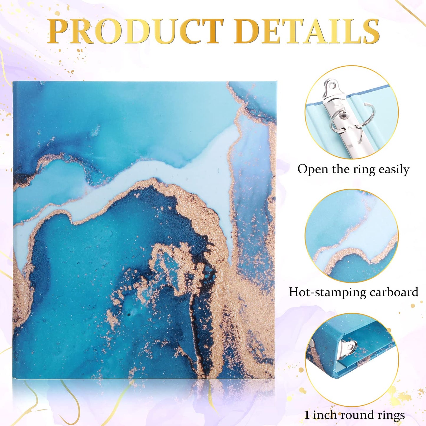 Thenshop 6 Pack Marble 1 Inch 3 Ring Binders Cute Decorative Round Ring Binders Aesthetic Hardcover for Loose Leaf Paper Letter Size Paper School Office Supplies, 10.5 x 12 Inch