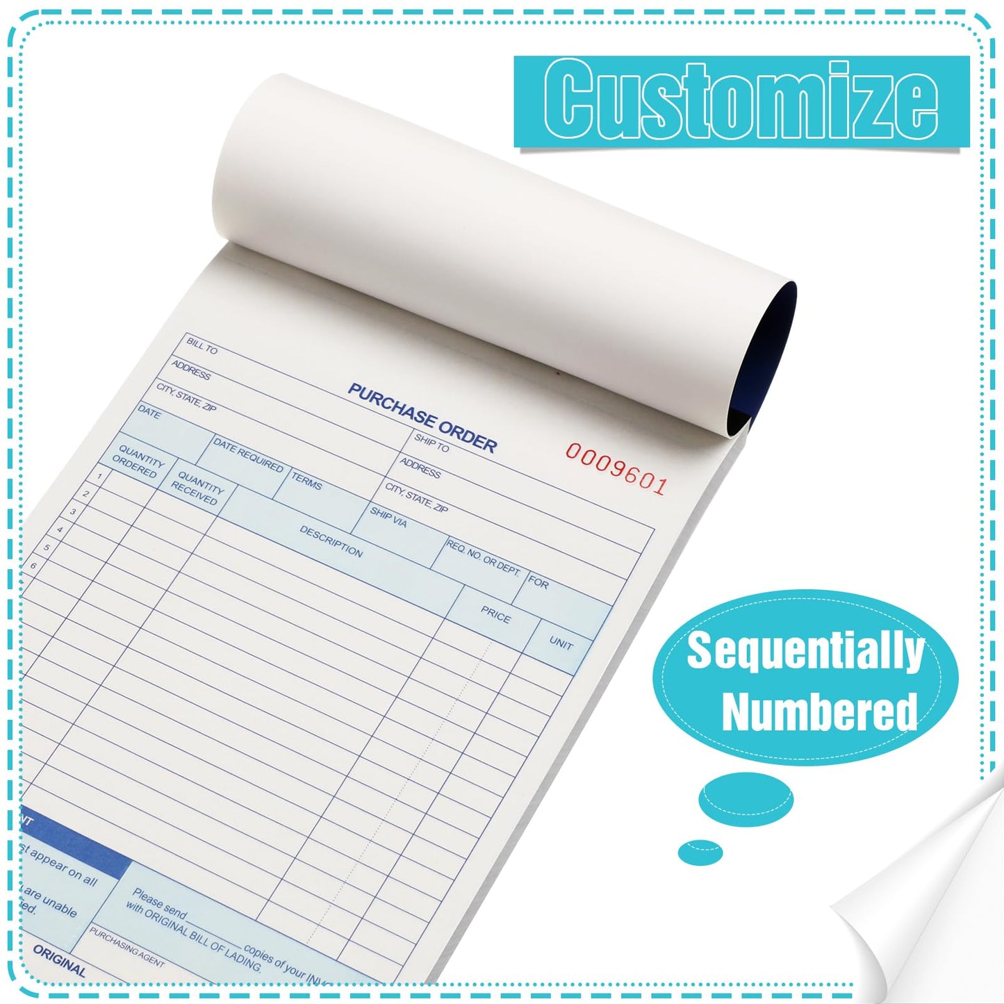 Lincia 10 Pack Purchase Order Book 3 Part Carbonless Purchase Order Forms for Small Business with Carbon Copies Cover, 50 Sets Per Book, 8.4 x 5.5 Inch
