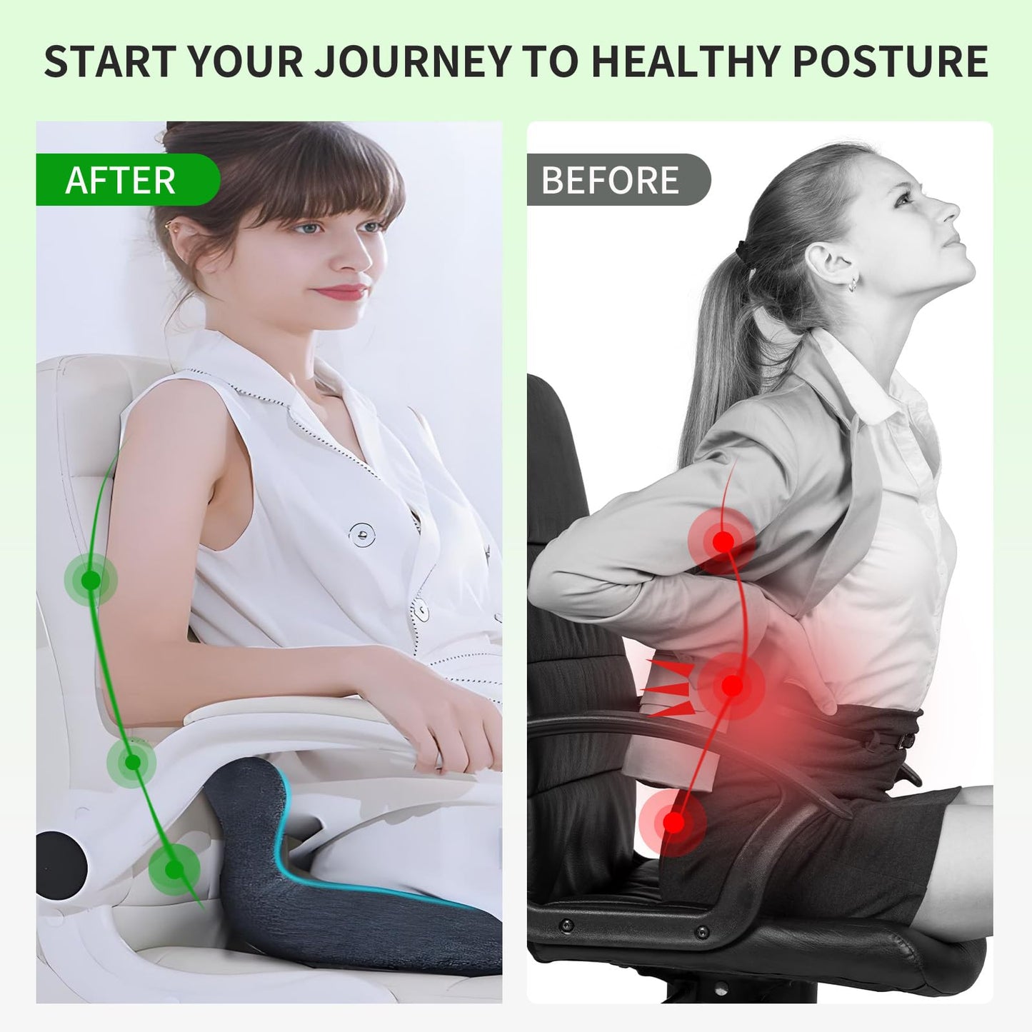 Seashell Memory Foam Seat Cushion -for Office Chair, Truck seat, Car Seat,Desk Chair, Airplane L-Shaped Back Support & Sciatica Relief & Tailbone Coccyx Pain Relief for Long Sitting and Driving(B&G)