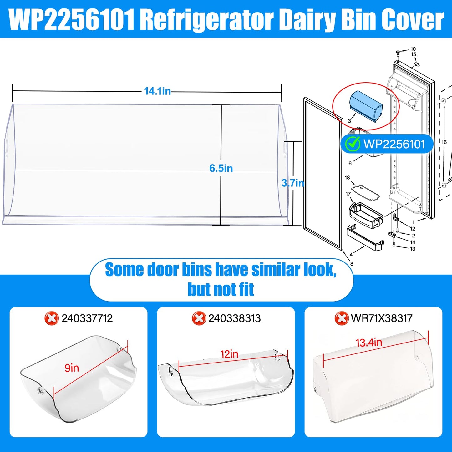 2026 UPGRADED WP2256101 Refrigerator Dairy Door Bin Cover,Compatible with Whirlpool/Kenmore Refrigerator Door Shelf Bin Replacement WRS311SDHM02/05 WRS315SDHM12 WRS325SDHZ01 Fridge Door Shelves Cover