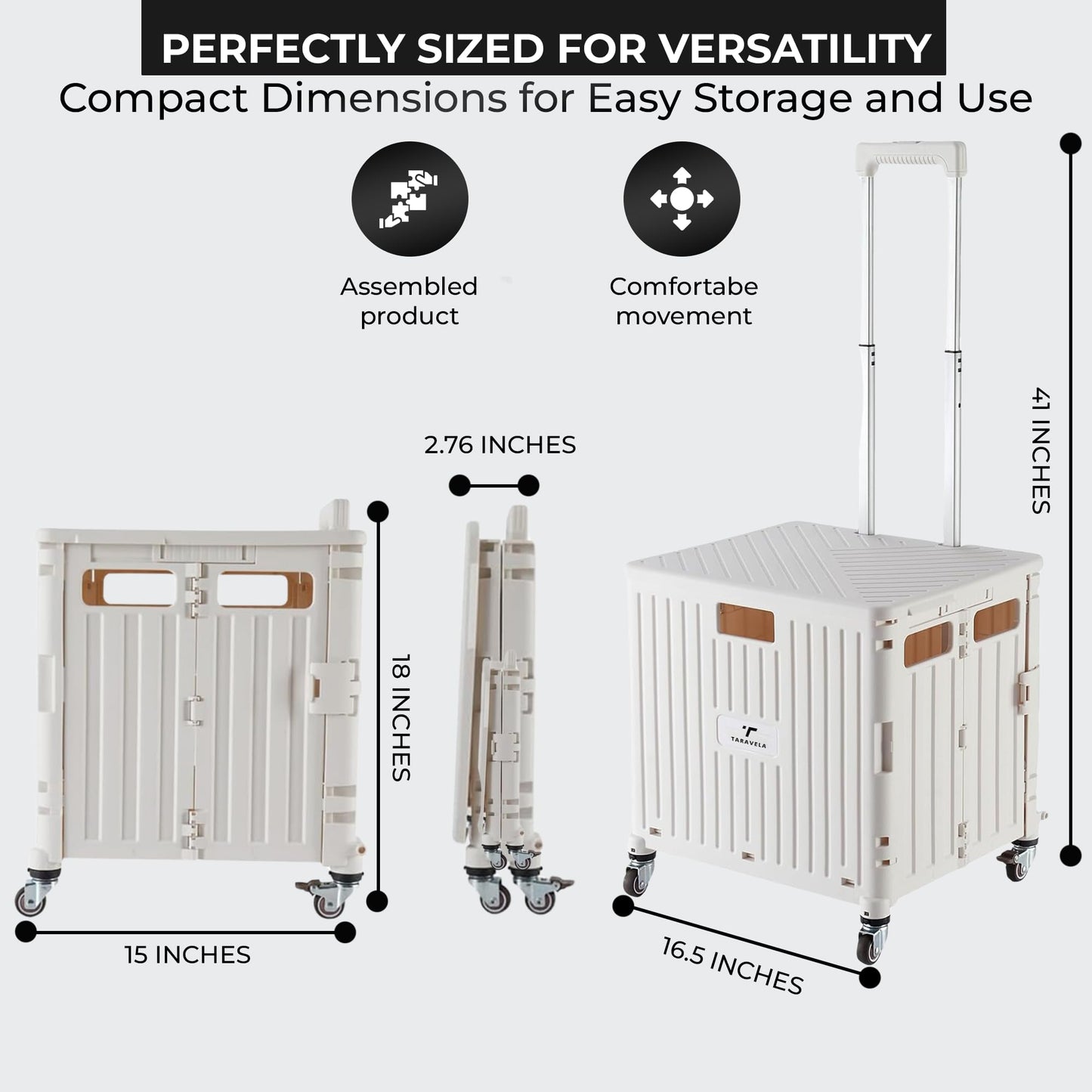 Rolling Cart for Teachers – Collapsible Cart with Wheels, Foldable Utility and Grocery Cart on Wheels for Classroom, Office, Travel, Tool Box, and Move Luggage (White)