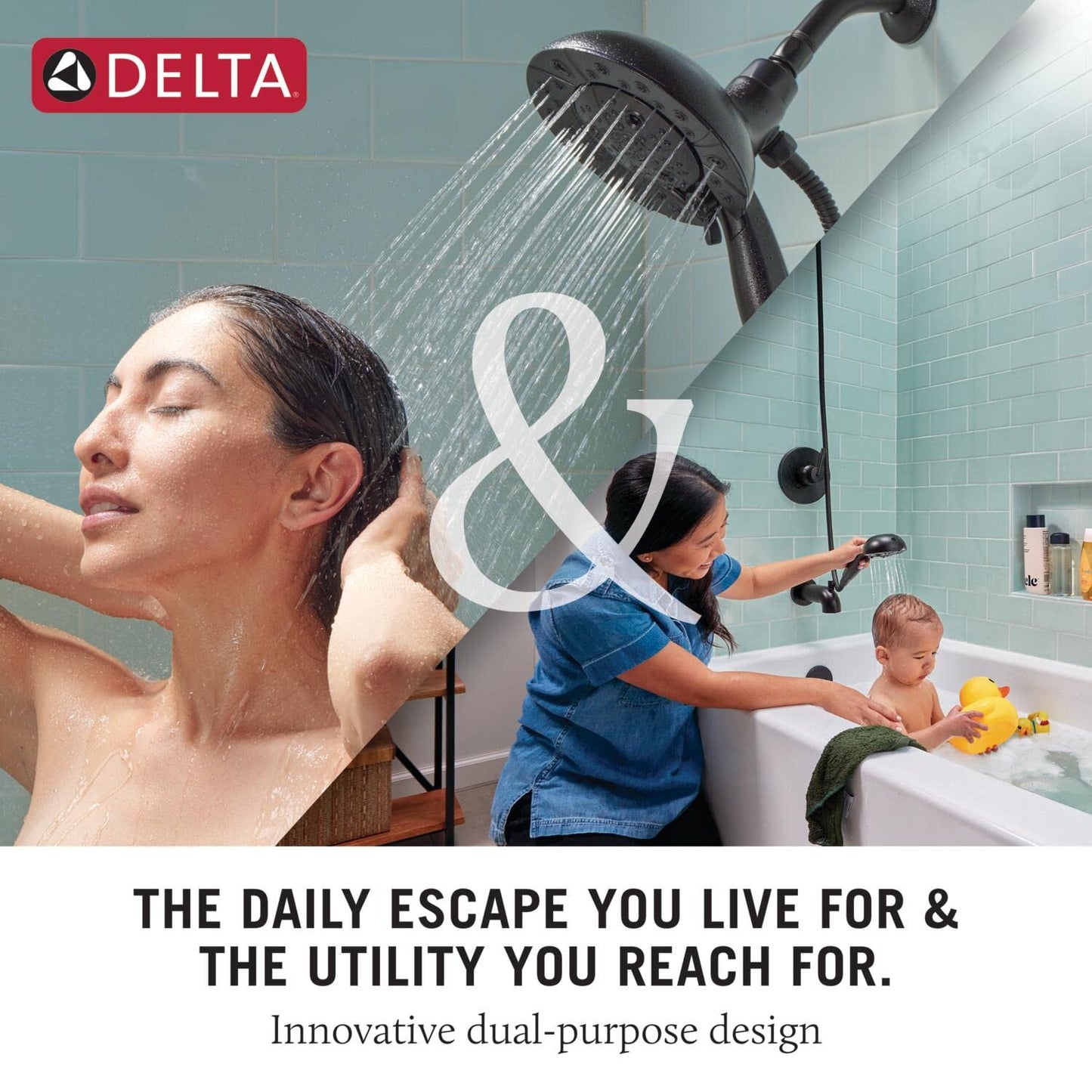 Delta 4-Setting In2ition 2-in-1 Dual Shower Head with HandHeld Spray, Chrome Detachable Shower Head with Hose, Showerhead, 1.75 GPM Flow Rate, Chrome 75486C
