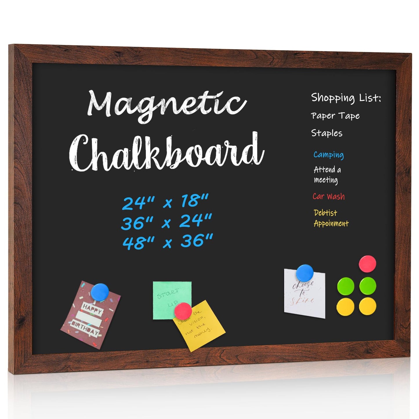 4 THOUGHT Chalk Board 24" x 36", Magnetic Large Chalkboard for Wall Rustic Blackboard Hanging Chalkboards Sign Menu Board for Kitchen Decor Office Home School 4 Markers 8 Magnets, Brown