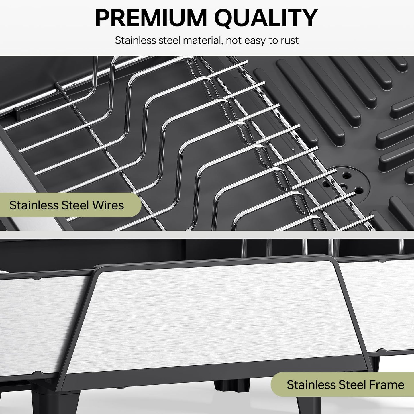 Urackify Large Dish Drying Rack - Triple Expandable Dish Rack for Kitchen Counter, Stainless Steel Sink Organization and Storage Essentials with Utensil & Pans Holder for Home and Appartment, Black