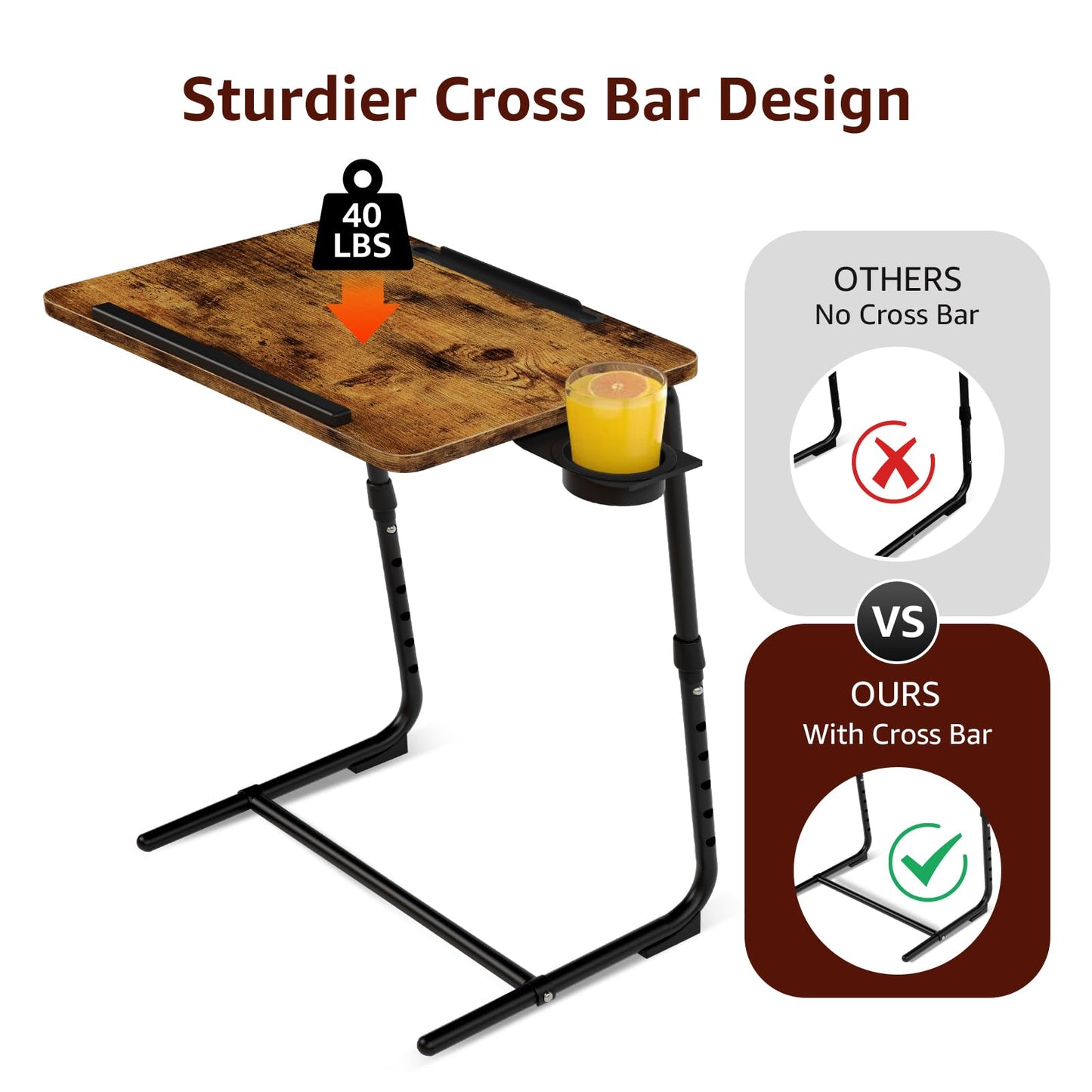 Folding TV Tray Adjustable Dinner - Trays for Eating On Couch Wooden Tables Mate Stand Foldable Desk with Cup Holder Portable