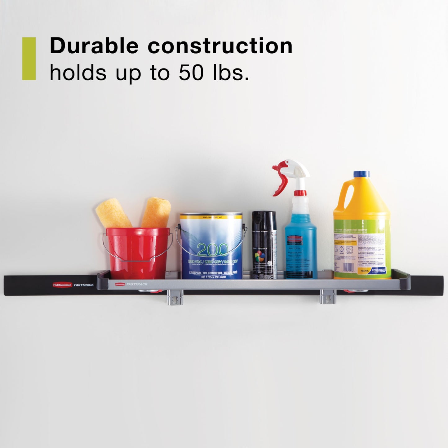Rubbermaid FastTrack Rail Large Shelf Organization System, Holds up to 50 Pounds, Ideal for Cleaning Products/Garden Supplies/Laundry Products